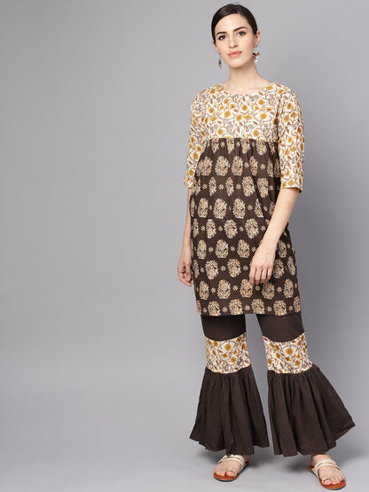 Black & Beige Printed Kurti With Printed Sharara | LASVINI - Redefining Indian Fashion with Elegance