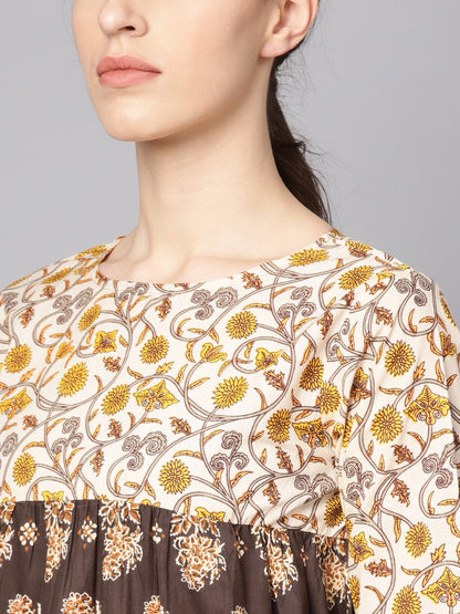 Black & Beige Printed Kurti With Printed Sharara | LASVINI - Redefining Indian Fashion with Elegance
