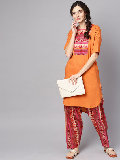 Women Orange & Pink Printed Kurta With Palazzos & Dupatta | LASVINI - Redefining Indian Fashion with Elegance