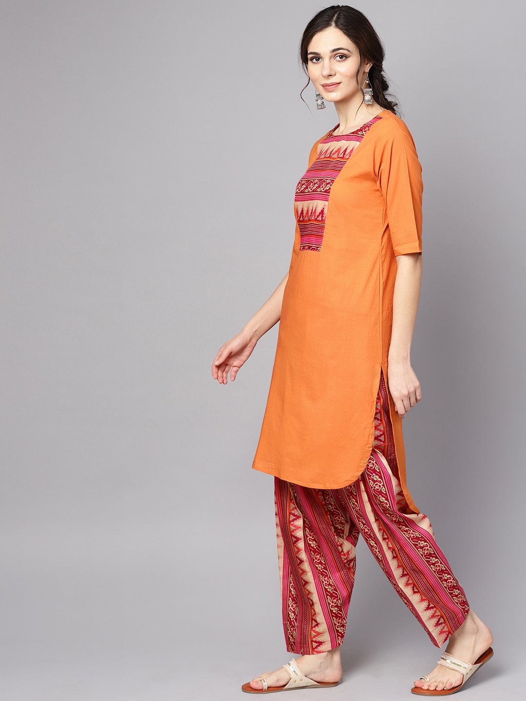 Women Orange & Pink Printed Kurta With Palazzos & Dupatta | LASVINI - Redefining Indian Fashion with Elegance