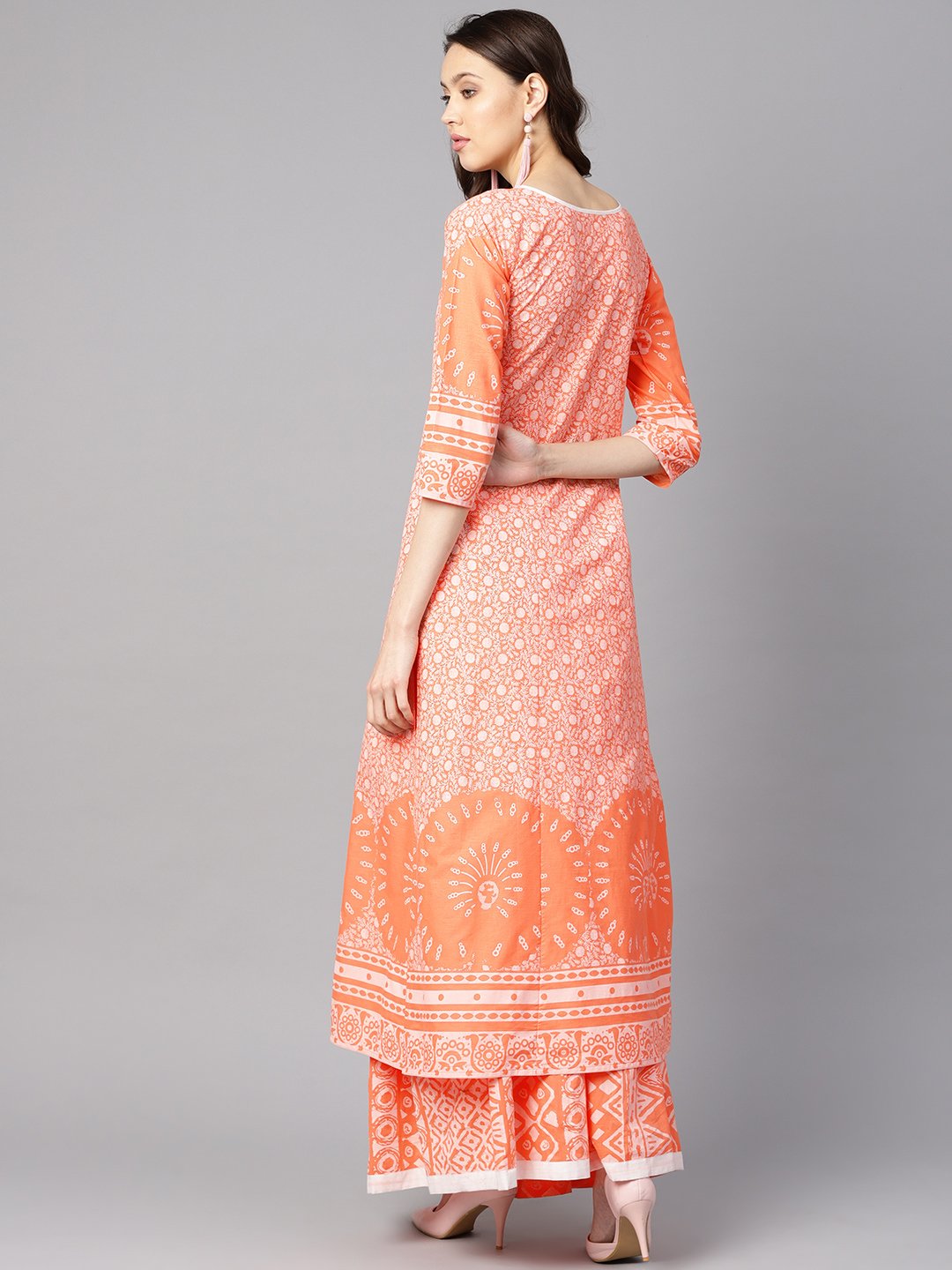 Floral White Khadi Printed A-Line Kurta With White Khadi Geometric Printed Skirt | LASVINI - Redefining Indian Fashion with Elegance