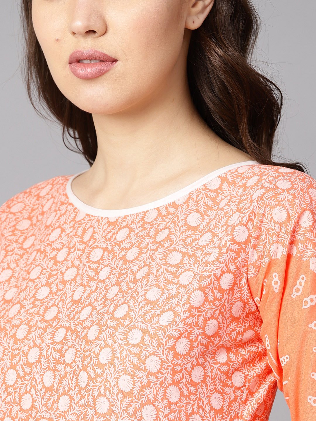 Floral White Khadi Printed A-Line Kurta With White Khadi Geometric Printed Skirt | LASVINI - Redefining Indian Fashion with Elegance