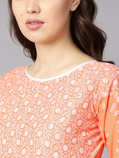 Floral White Khadi Printed A-Line Kurta With White Khadi Geometric Printed Skirt | LASVINI - Redefining Indian Fashion with Elegance