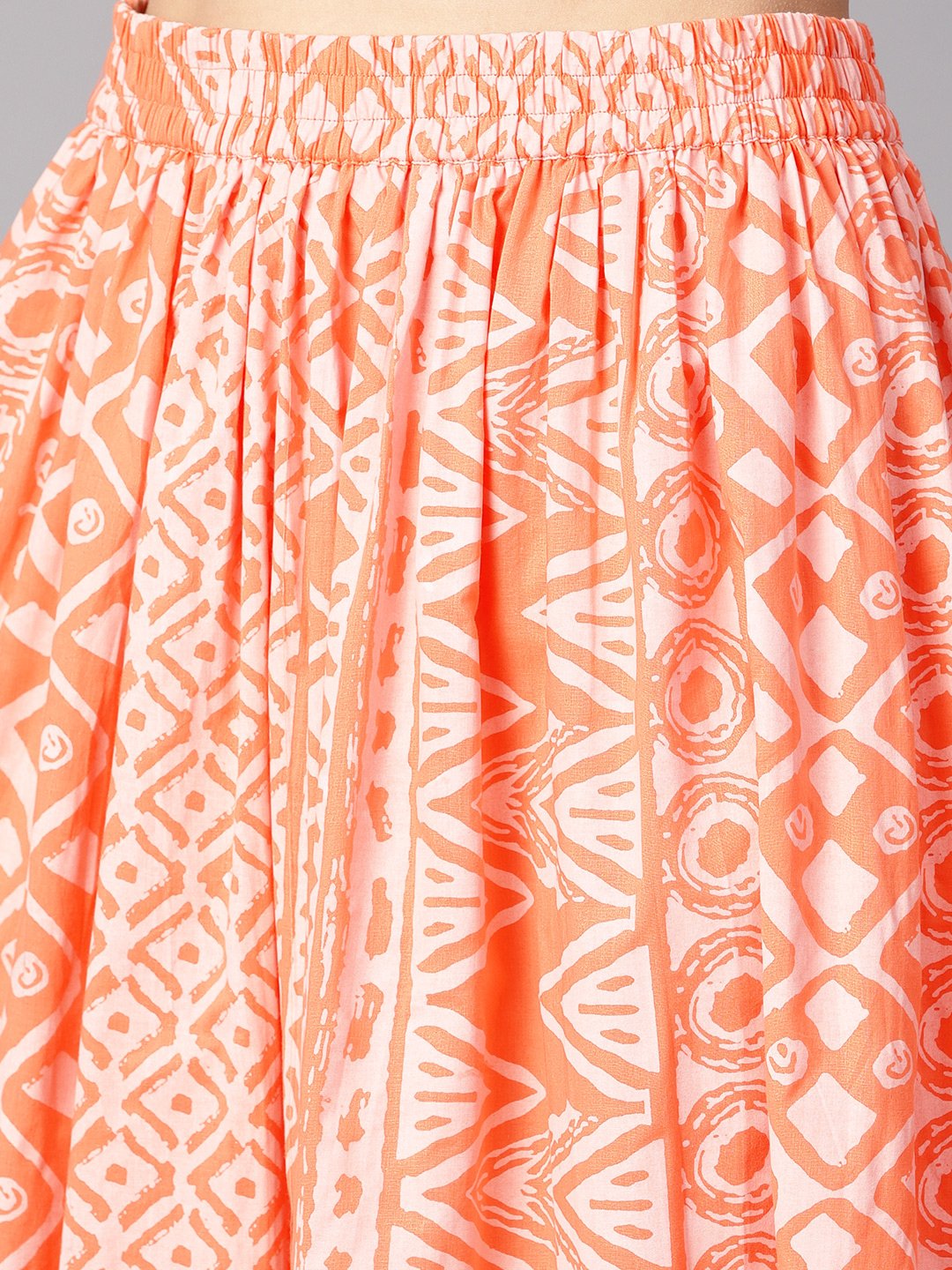 Floral White Khadi Printed A-Line Kurta With White Khadi Geometric Printed Skirt | LASVINI - Redefining Indian Fashion with Elegance