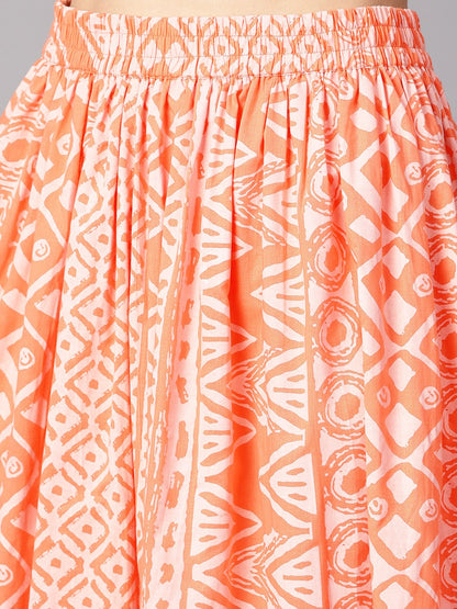 Floral White Khadi Printed A-Line Kurta With White Khadi Geometric Printed Skirt | LASVINI - Redefining Indian Fashion with Elegance