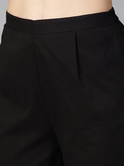 Floral Printed 3/4Th Sleeve A-Line Kurta With Solid Black Pants | LASVINI - Redefining Indian Fashion with Elegance