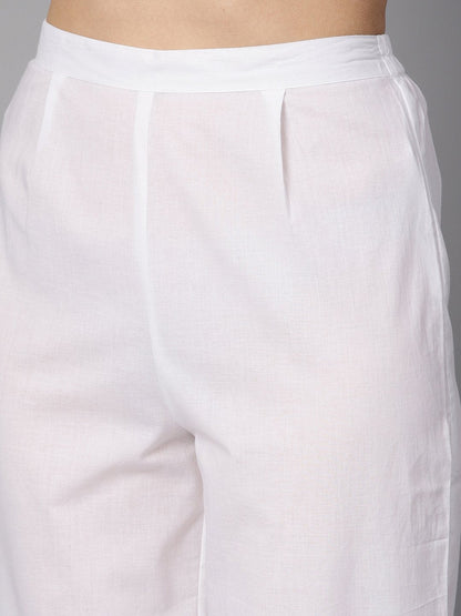 Solid Green Tagai-Work Straight Kurta With Detailing On The Cuff With White Straight Pants | LASVINI - Redefining Indian Fashion with Elegance