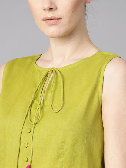 Ombre Dye Green & Pink Dress With Button And Dori Detailing | LASVINI - Redefining Indian Fashion with Elegance