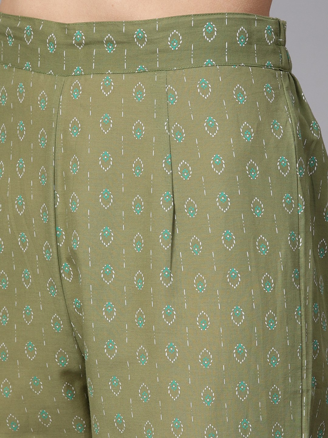 Pista Green Floral Printed 3/4Th Sleeve Kurta With Pista Green Printed Pants. | LASVINI - Redefining Indian Fashion with Elegance