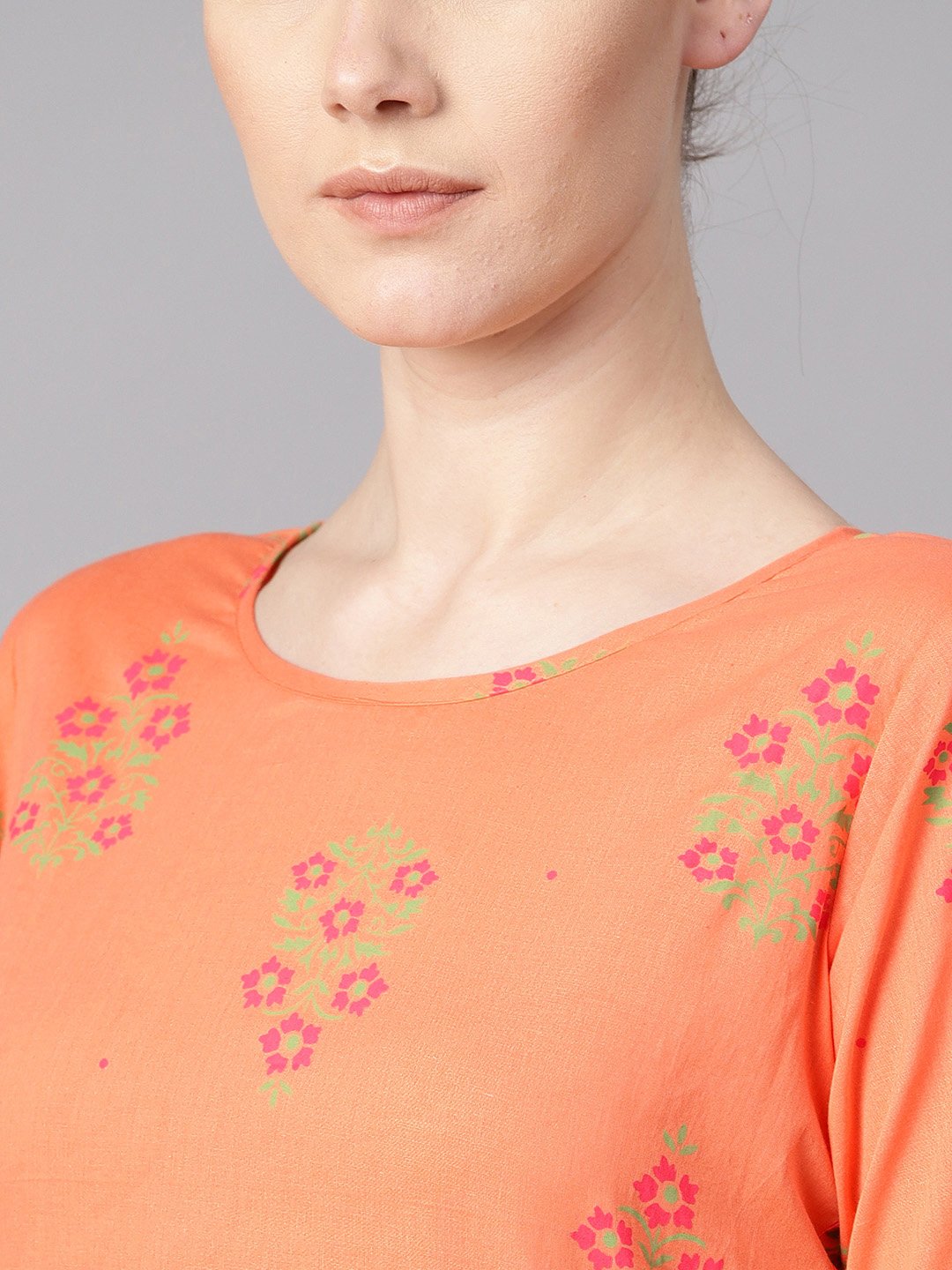 Peach Floral Sort Printed Kurta Set With Printed Pants | LASVINI - Redefining Indian Fashion with Elegance