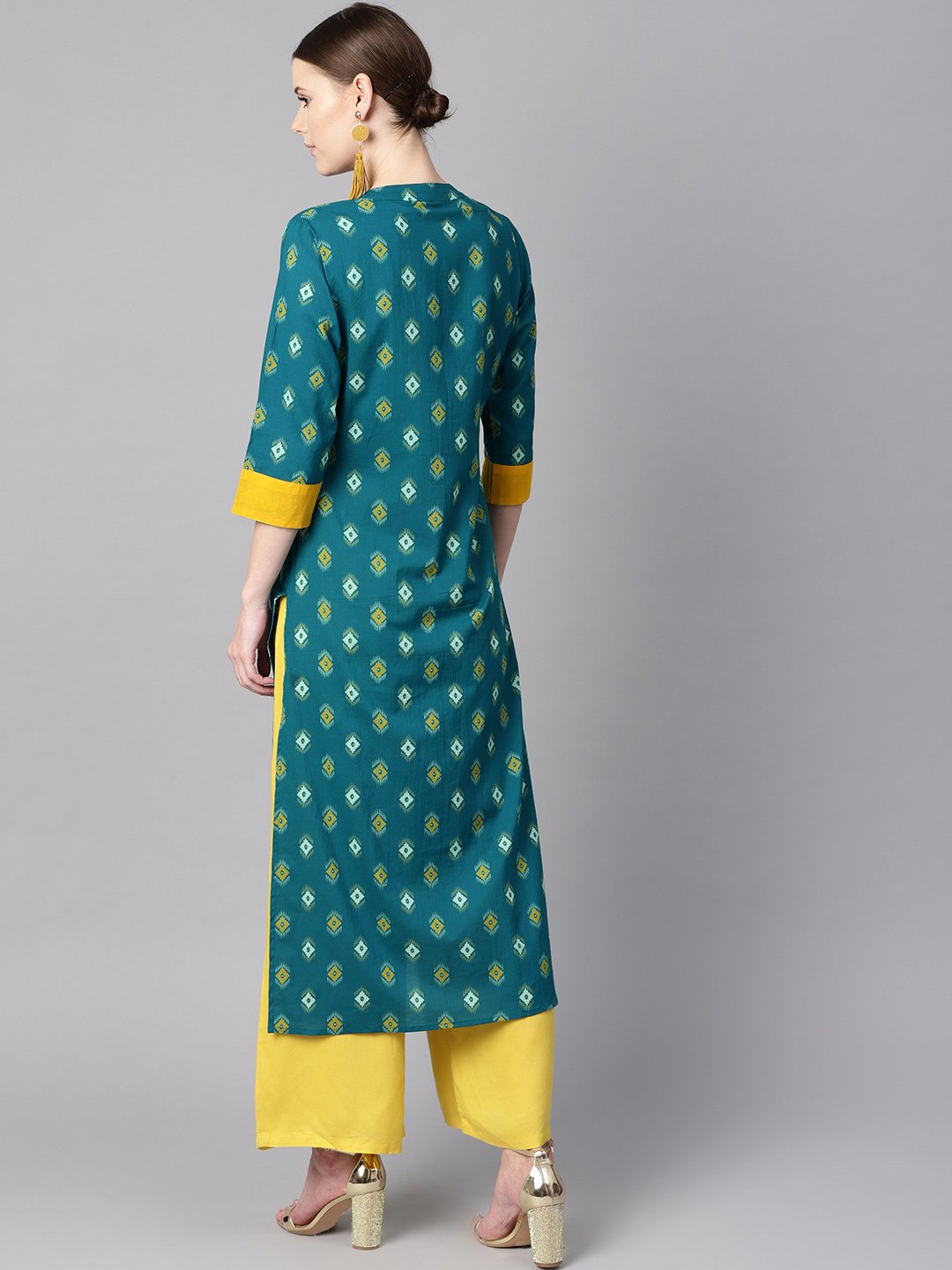 Women Teal Printed Straight Kurta | LASVINI - Redefining Indian Fashion with Elegance
