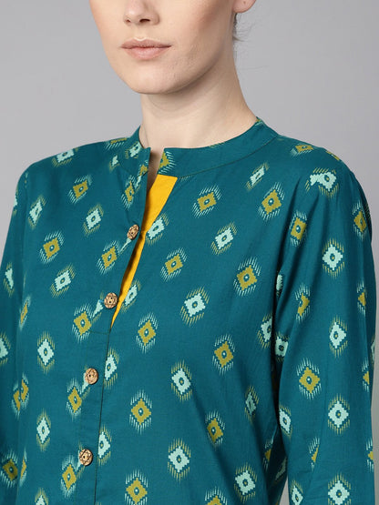 Women Teal Printed Straight Kurta | LASVINI - Redefining Indian Fashion with Elegance