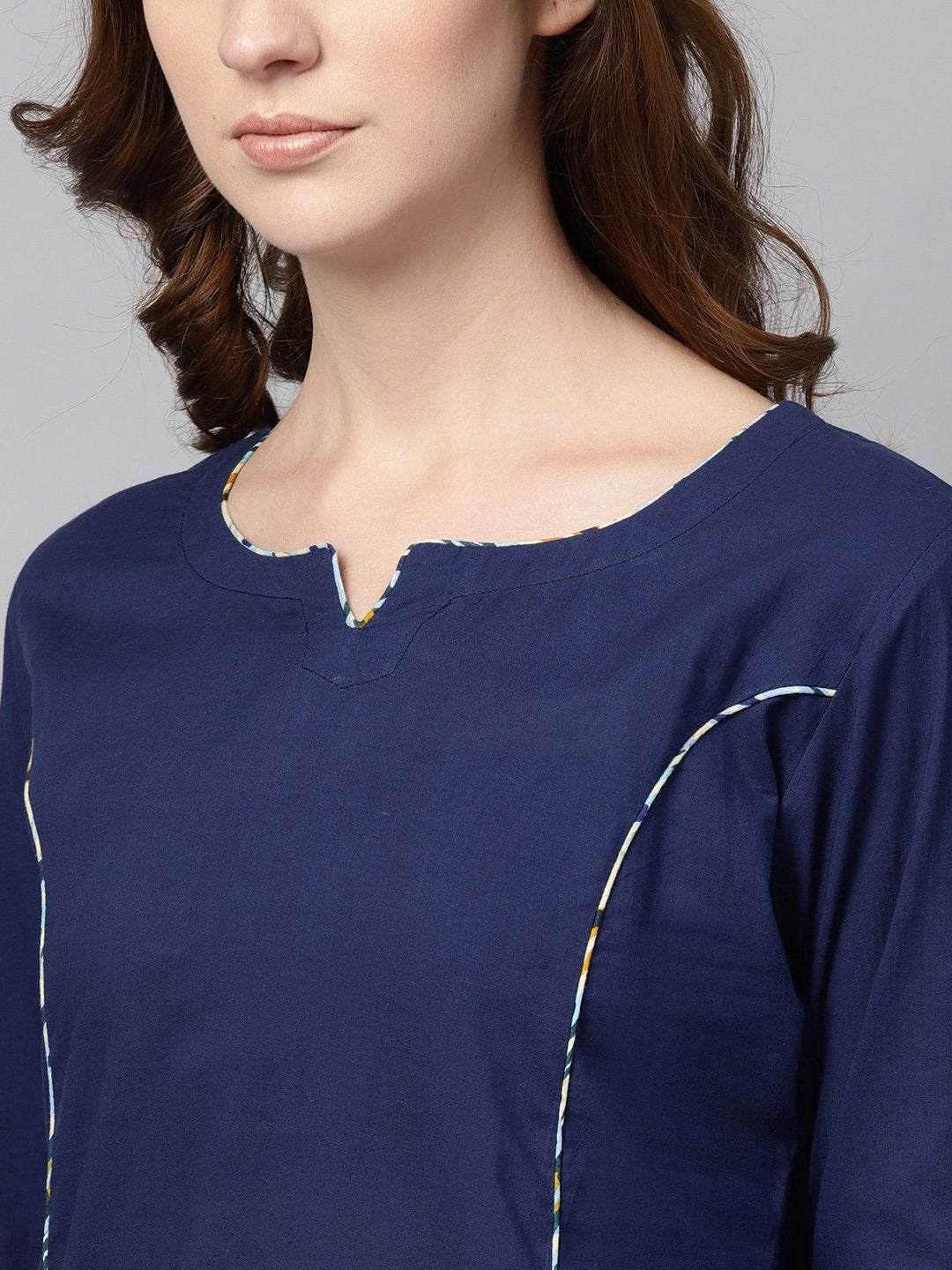 Navy Blue Kurta Set With Cream Multi Colored Culottes | LASVINI - Redefining Indian Fashion with Elegance