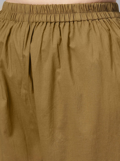 Peach Floral Printed Kurta With Solid Olive Green Pants | LASVINI - Redefining Indian Fashion with Elegance