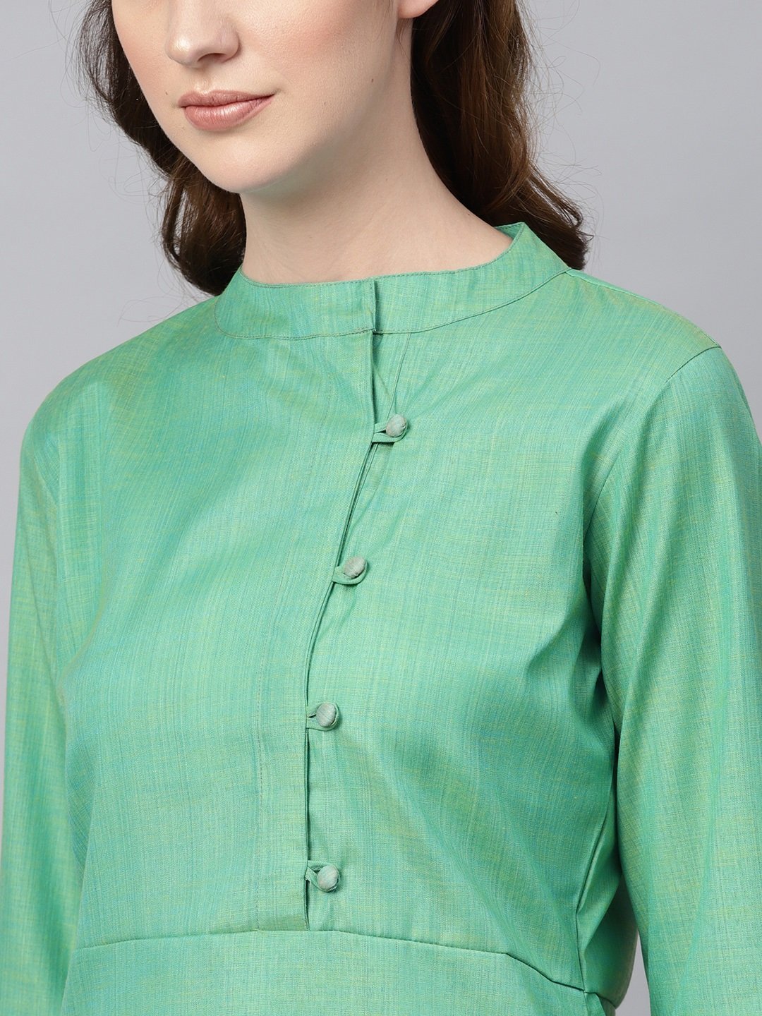 Turquoise Green Straight 3/4Th Sleeve Cotton Kurta Set With Pants | LASVINI - Redefining Indian Fashion with Elegance