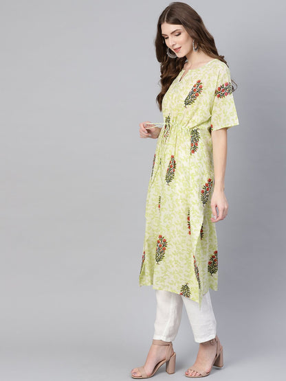 Women Green & Red Printed Kaftan Kurta | LASVINI - Redefining Indian Fashion with Elegance