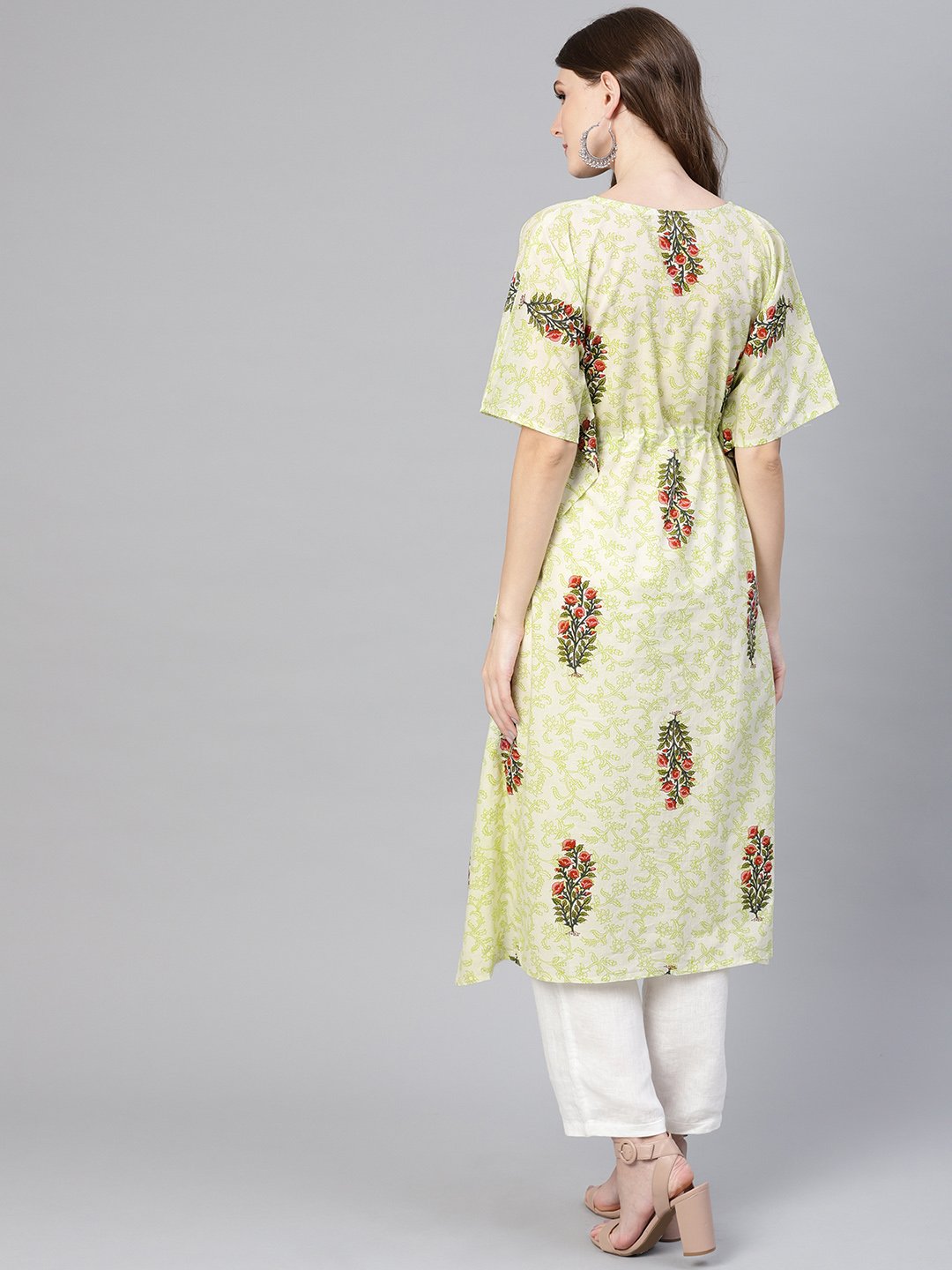 Women Green & Red Printed Kaftan Kurta | LASVINI - Redefining Indian Fashion with Elegance