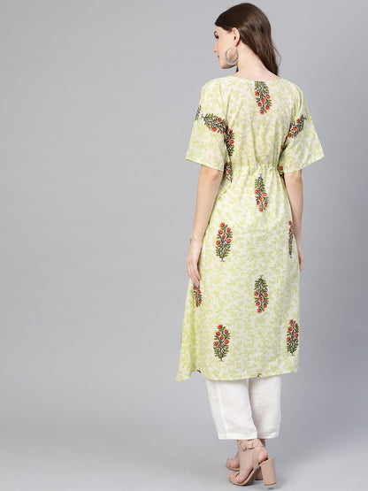 Women Green & Red Printed Kaftan Kurta | LASVINI - Redefining Indian Fashion with Elegance