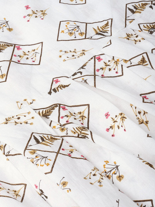 Women White & Brown Printed A-Line Top | LASVINI - Redefining Indian Fashion with Elegance