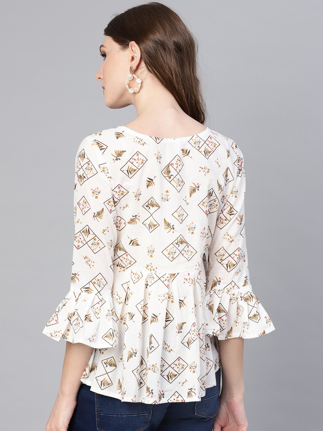 Women White & Brown Printed A-Line Top | LASVINI - Redefining Indian Fashion with Elegance