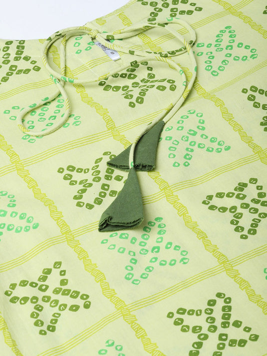 Women Green Bandhani Printed Kurta With Trousers | LASVINI - Redefining Indian Fashion with Elegance