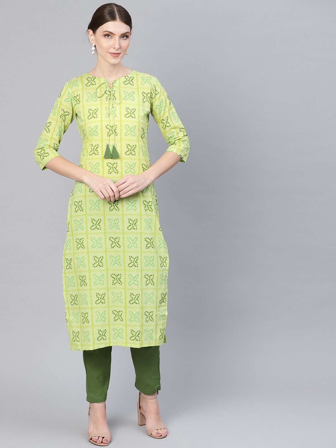 Women Green Bandhani Printed Kurta With Trousers | LASVINI - Redefining Indian Fashion with Elegance