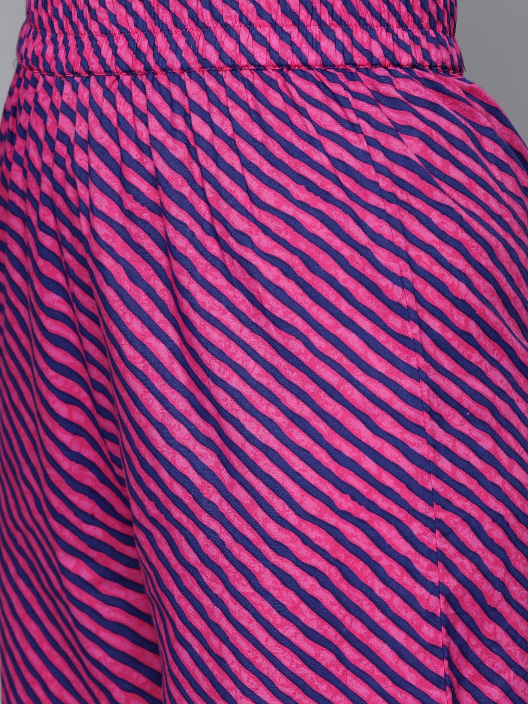 Women Floral Pink With Gold Printed Chinese Collared With 3/4Th Sleeves Straight Kurta With Pink Leheriya Printed Pants | LASVINI - Redefining Indian Fashion with Elegance