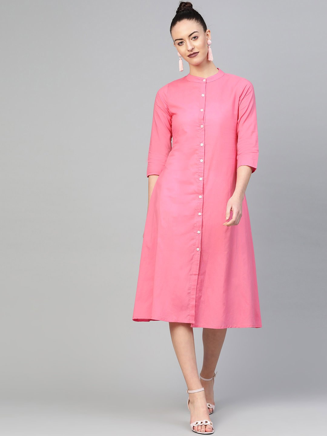 Women Mauve &  Solid A-Line Dress | LASVINI - Redefining Indian Fashion with Elegance