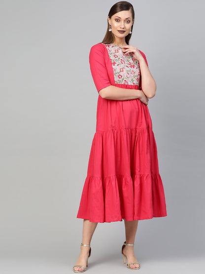 Women Pink & Grey Solid Fit And Flare Dress | LASVINI - Redefining Indian Fashion with Elegance