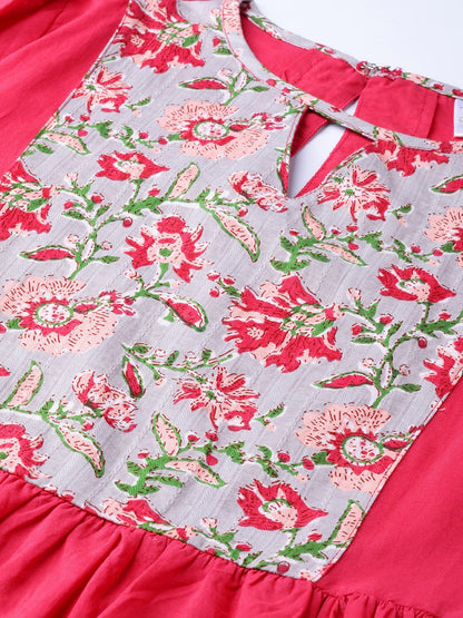 Women Pink & Grey Solid Fit And Flare Dress | LASVINI - Redefining Indian Fashion with Elegance