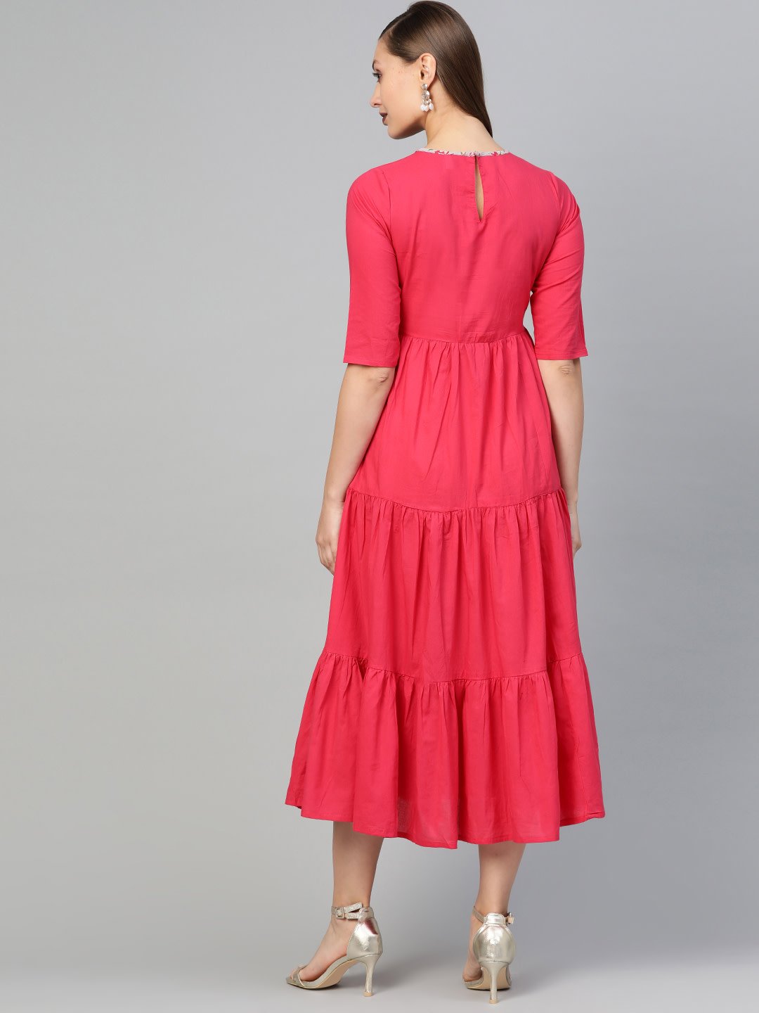 Women Pink & Grey Solid Fit And Flare Dress | LASVINI - Redefining Indian Fashion with Elegance