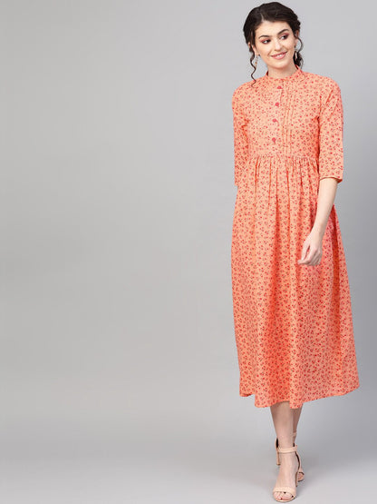 Women Peach &  Floral Printed Maxi Dress | LASVINI - Redefining Indian Fashion with Elegance