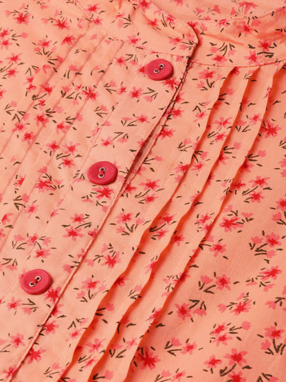 Women Peach &  Floral Printed Maxi Dress | LASVINI - Redefining Indian Fashion with Elegance