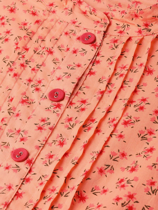 Women Peach &  Floral Printed Maxi Dress | LASVINI - Redefining Indian Fashion with Elegance