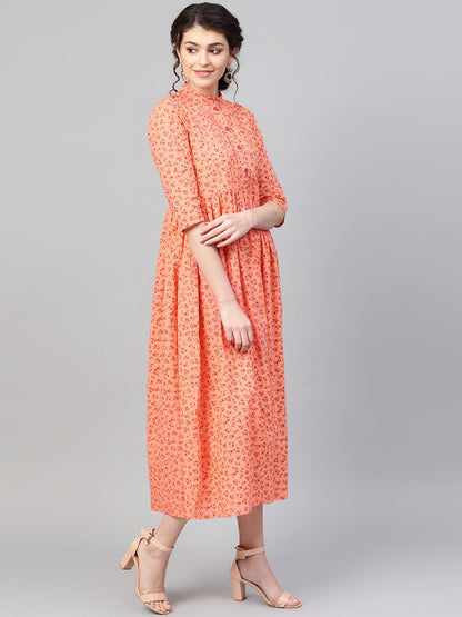 Women Peach &  Floral Printed Maxi Dress | LASVINI - Redefining Indian Fashion with Elegance