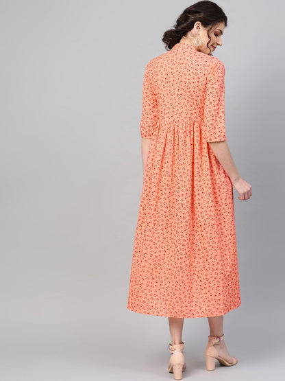 Women Peach &  Floral Printed Maxi Dress | LASVINI - Redefining Indian Fashion with Elegance