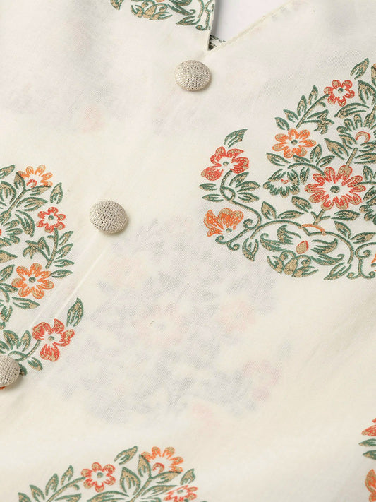 Women Off White & Gold Ethnic Motifs Printed Maxi Dress | LASVINI - Redefining Indian Fashion with Elegance