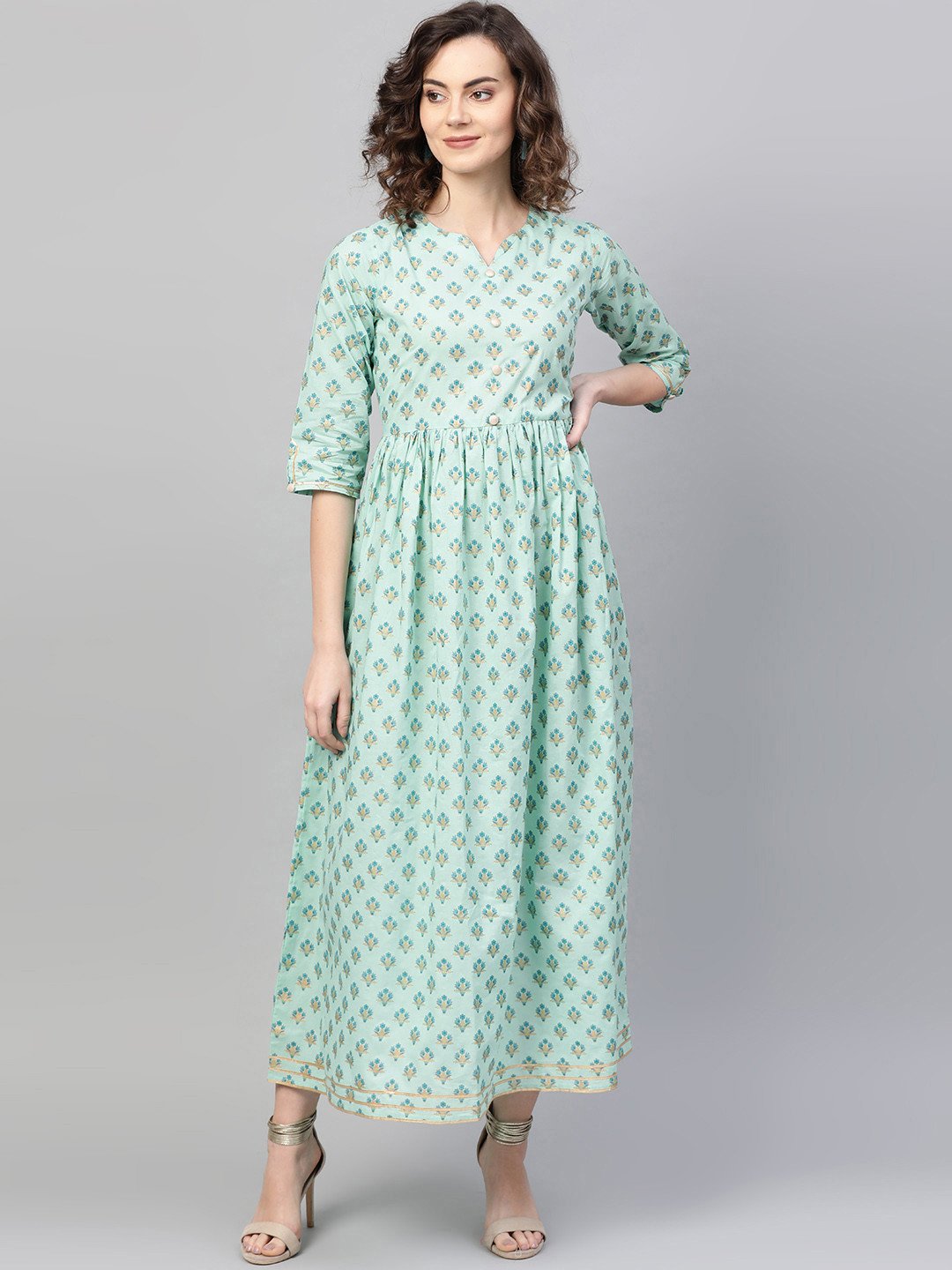 Women Green & Blue Floral Printed Maxi Dress | LASVINI - Redefining Indian Fashion with Elegance