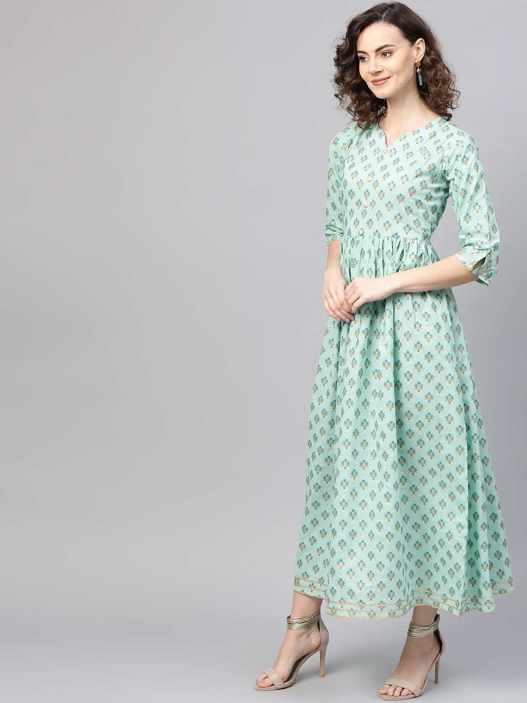 Women Green & Blue Floral Printed Maxi Dress | LASVINI - Redefining Indian Fashion with Elegance