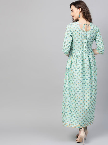 Women Green & Blue Floral Printed Maxi Dress | LASVINI - Redefining Indian Fashion with Elegance