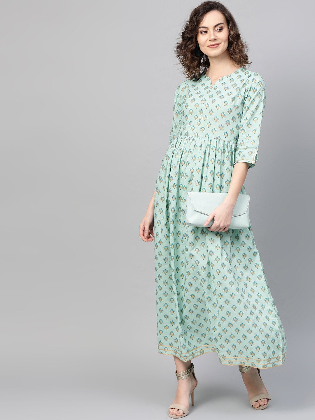 Women Green & Blue Floral Printed Maxi Dress | LASVINI - Redefining Indian Fashion with Elegance