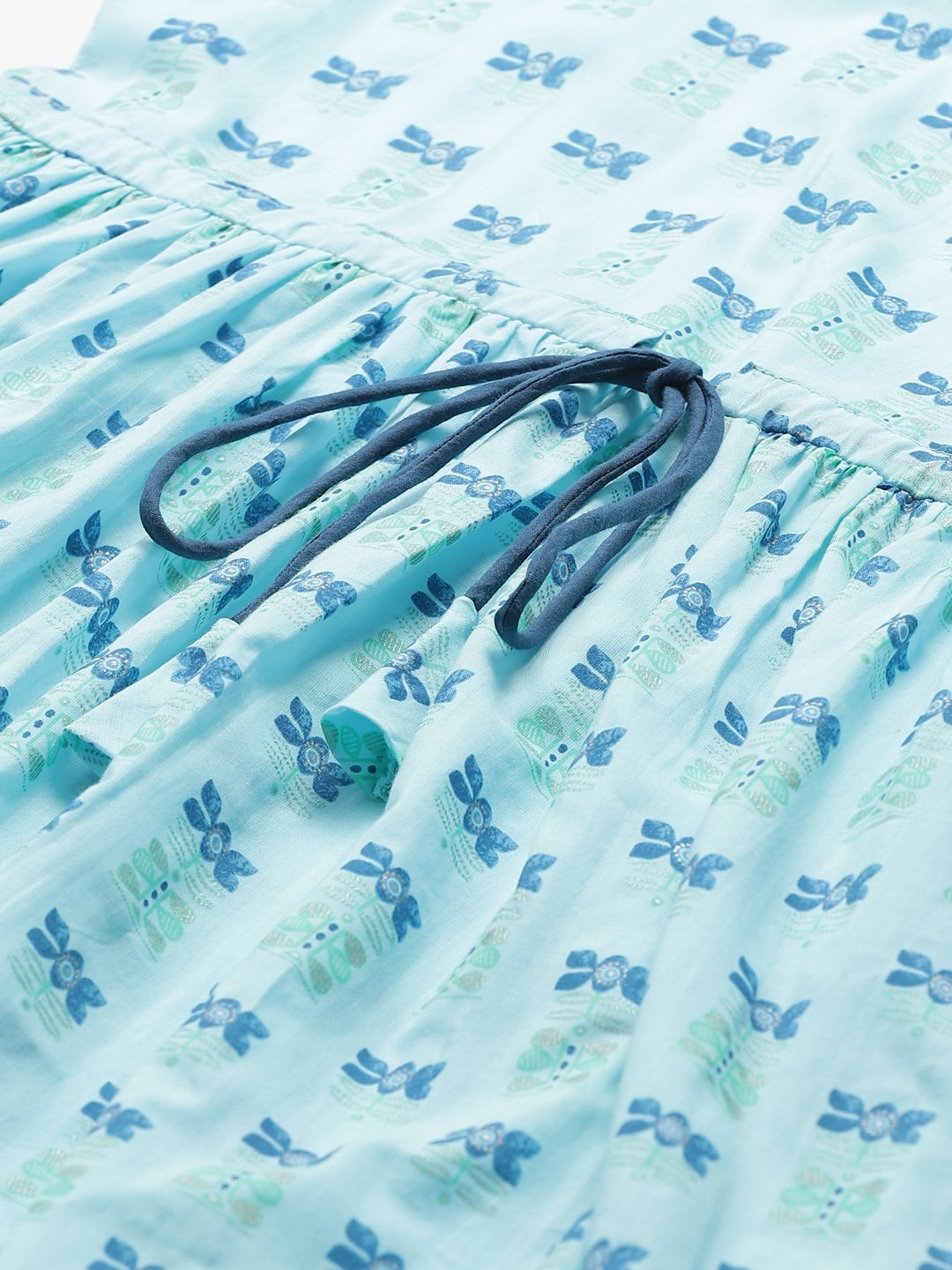 Women A-Line Waist Tie-Up Blue Printed Kurta & Palazzo Set | LASVINI - Redefining Indian Fashion with Elegance