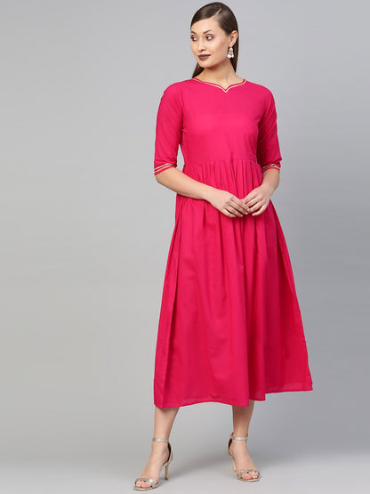 Women Magenta Solid Maxi Dress | LASVINI - Redefining Indian Fashion with Elegance