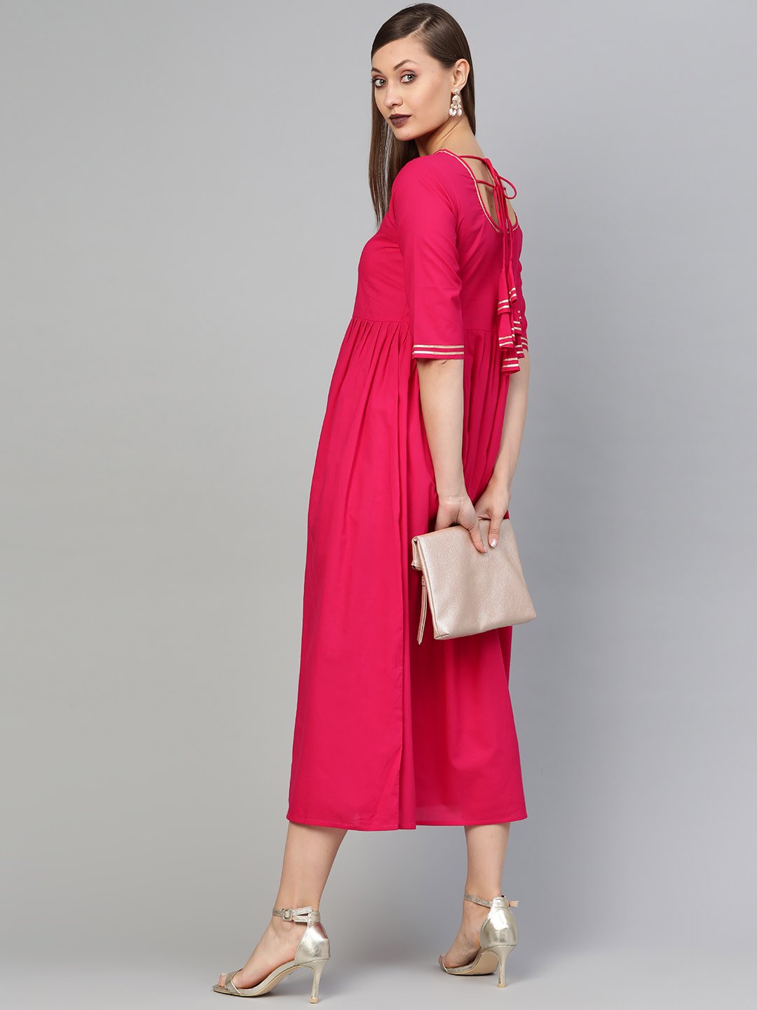 Women Magenta Solid Maxi Dress | LASVINI - Redefining Indian Fashion with Elegance