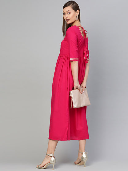 Women Magenta Solid Maxi Dress | LASVINI - Redefining Indian Fashion with Elegance