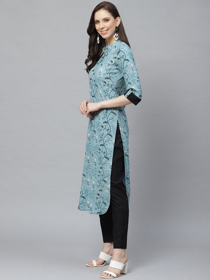 Women Straight Grey & Black Printed Kurta & Palazzo Set | LASVINI - Redefining Indian Fashion with Elegance