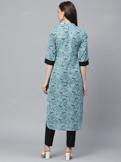 Women Straight Grey & Black Printed Kurta & Palazzo Set | LASVINI - Redefining Indian Fashion with Elegance