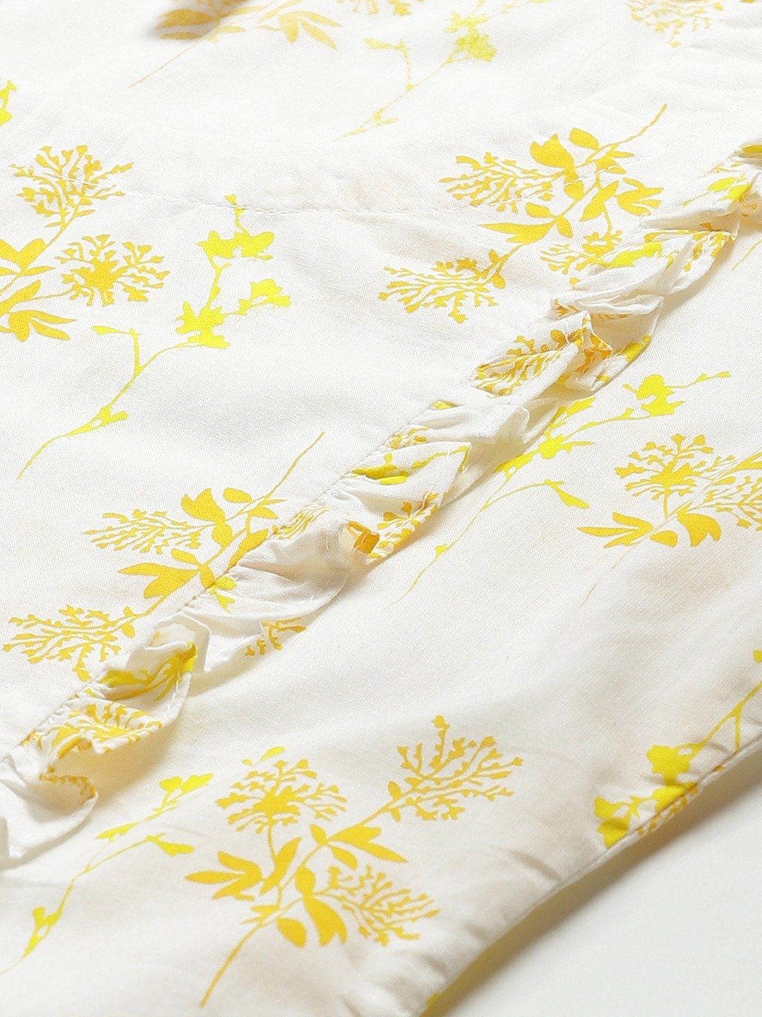 Women White & Yellow Regular Floral Printed Round Neck Top | LASVINI - Redefining Indian Fashion with Elegance