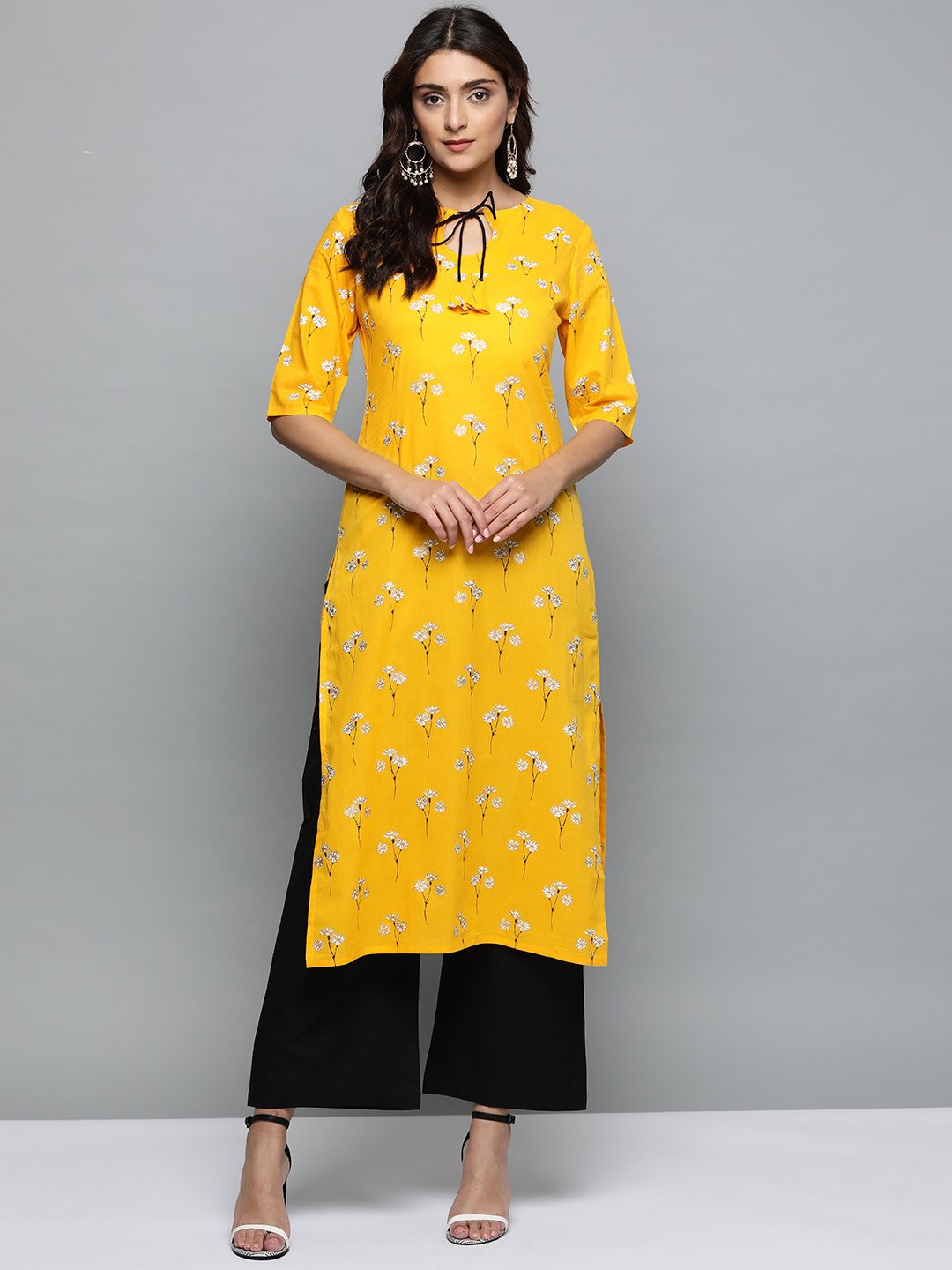 Women  Three-Quarter Sleeves Straight Kurta With Palazzo | LASVINI - Redefining Indian Fashion with Elegance