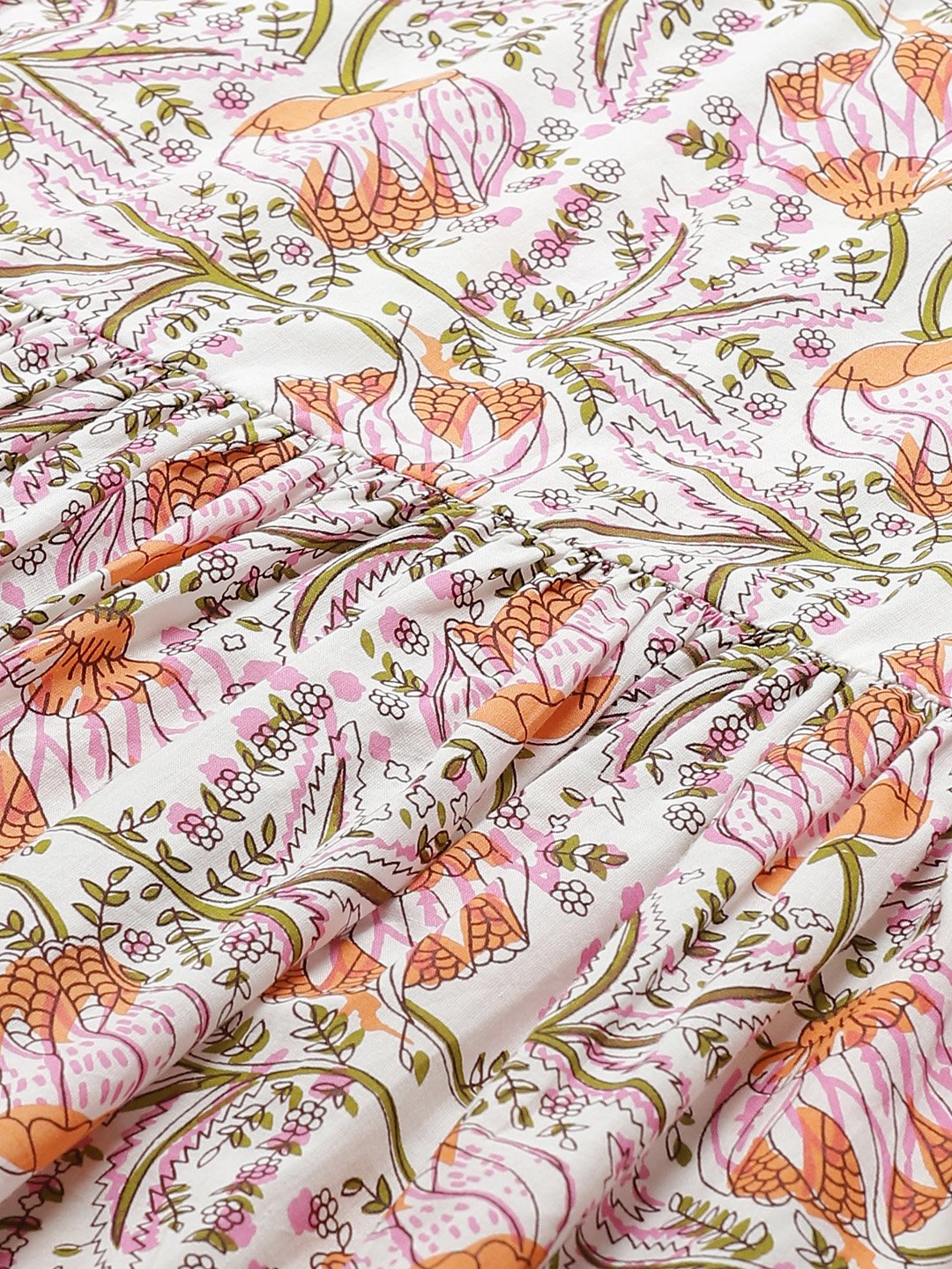 Women White Floral Printed Keyhole Neck Cotton A-Line Dress | LASVINI - Redefining Indian Fashion with Elegance